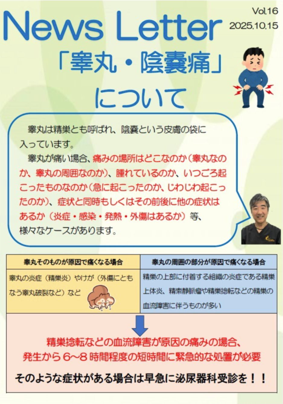 【News Letterを更新しました】睾丸・陰嚢痛について
